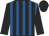 Black and royal blue stripes, black sleeves and cap