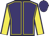 Purple, yellow seams, yellow sleeves, purple seams, purple cap