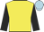 Yellow, black sleeves, light blue cap