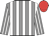 Grey and white stripes, red cap
