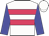 White, two cerise hoops, blue sleeves, white cap