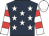 Dark blue, white stars, white and red hooped sleeves, white cap