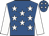 Royal blue, white stars, white sleeves, white stars on cap