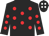 Black, red spots, black cap, white spots