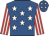 Royal blue, white stars, red & white striped sleeves, royal blue cap, white stars