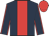 Dark blue, red panel, red seams on sleeves, red cap