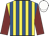 Yellow & royal blue stripes, maroon sleeves, white cap