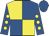 Royal blue & yellow quartered, yellow spots on sleeves, royal blue cap