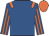 Royal blue, orange epaulettes, striped sleeves, orange cap