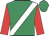 Emerald green, white sash, red sleeves, emerald green cap