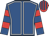 Royal blue, white seams, royal blue and red hooped sleeves, red and royal blue striped cap
