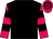 Black, fuchsia  sleeves, black hoops, hooped cap