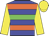 Blue, orange and green hoops, yellow sleeves and cap