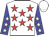 White, red stars, blue sleeves, white stars, white cap