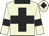 Beige, black cross and collar, beige sleeves, armbands, beige cap, black diamond