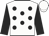 White, black spots, black sleeves, white cap