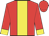 Red, yellow stripe, red sleeves, yellow cuffs, red cap